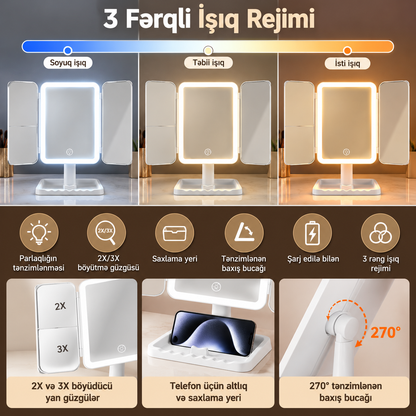 3 Hissəli LED Makiyaj Güzgüsü